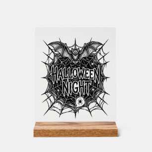 Halloween Night Bat Spiderweb Vintage Shirt Design Acrylic Sign