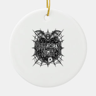 Halloween Night Bat Spiderweb Vintage Shirt Design Ceramic Tree Decoration