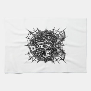 Halloween Night Bat Spiderweb Vintage Shirt Design Tea Towel