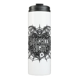 Halloween Night Bat Spiderweb Vintage Shirt Design Thermal Tumbler