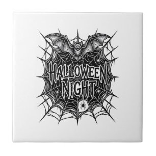 Halloween Night Bat Spiderweb Vintage Shirt Design Tile