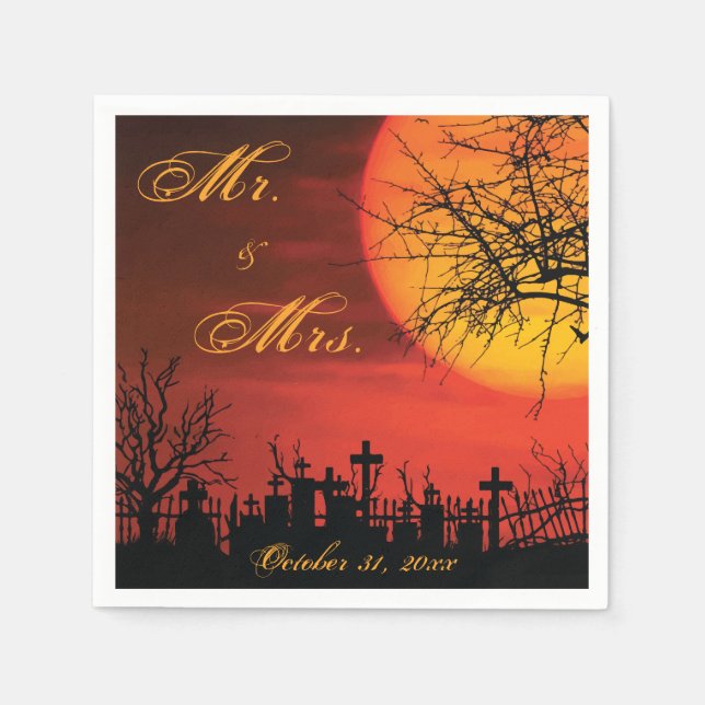 Halloween Night Black Wedding Paper Napkins (Front)
