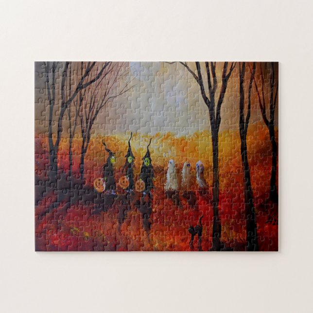 Halloween Night Full Moon Ghosts And Witches Jigsaw Puzzle (Horizontal)