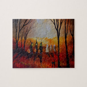 Halloween Night Full Moon Ghosts And Witches Jigsaw Puzzle