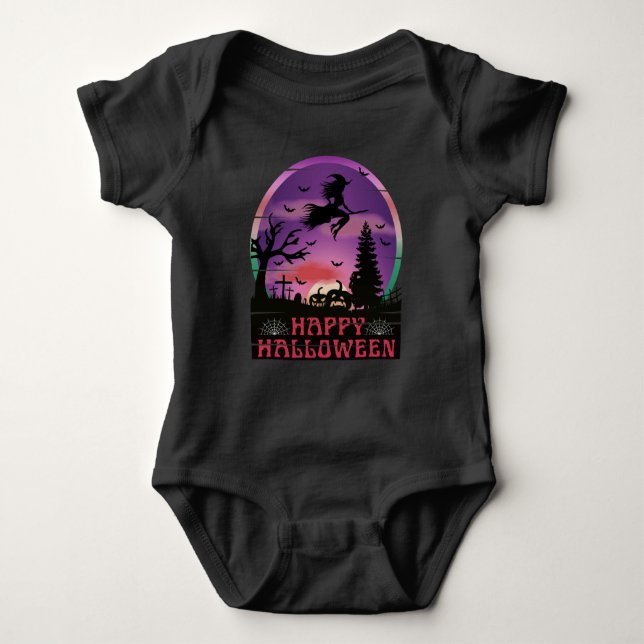 HALLOWEEN NIGHT GRAVEYARD WITCH BABY BODYSUIT (Front)