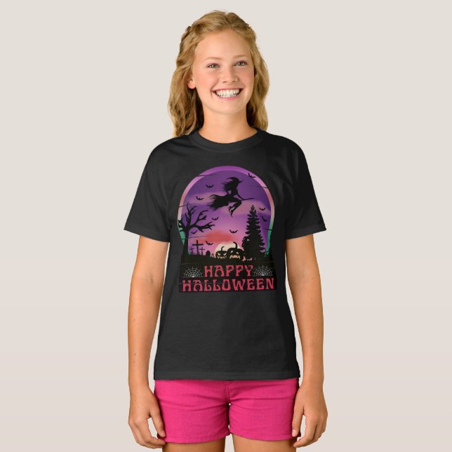 HALLOWEEN NIGHT GRAVEYARD WITCH T-Shirt (Front Full)