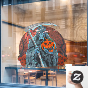 Halloween Night Grim Reaper Scary Pumpkins Window Cling