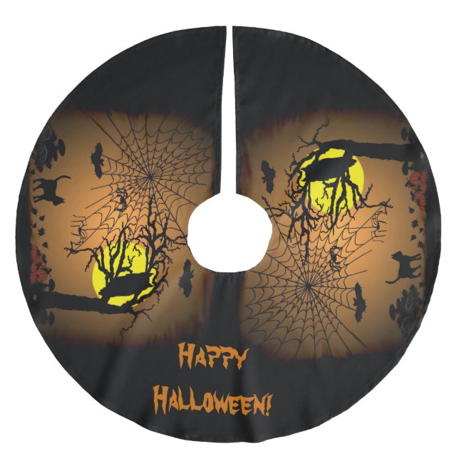 Halloween Night , Happy Halloween! Brushed Polyester Tree Skirt (Front)