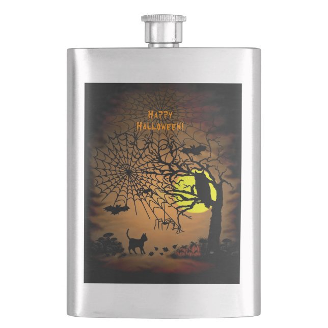 Halloween Night , Happy Halloween ! Hip Flask (Front)