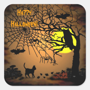 Halloween Night , Happy Halloween ! Square Sticker