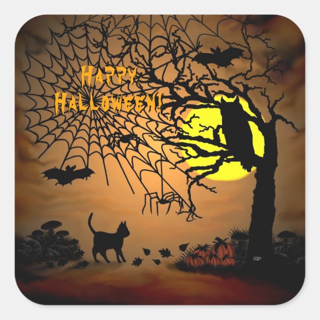Halloween Night , Happy Halloween ! Square Sticker (Front)