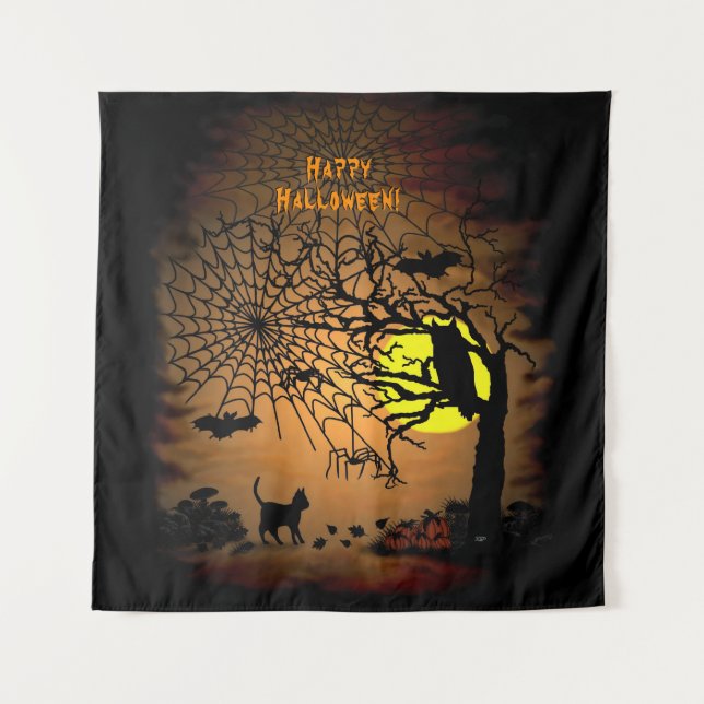 Halloween Night , Happy Halloween ! Tapestry (Front)