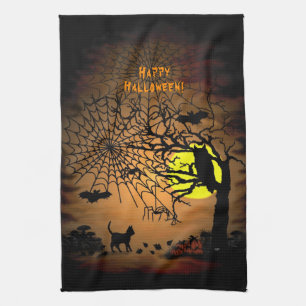 Halloween Night , Happy Halloween ! Tea Towel