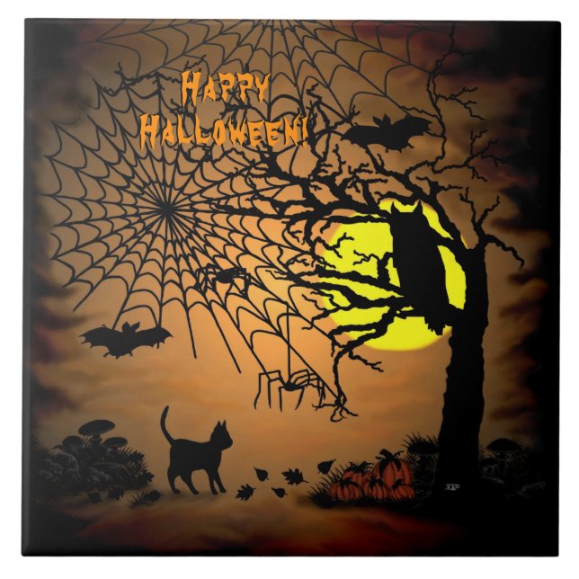 Halloween Night , Happy Halloween ! Tile (Front)