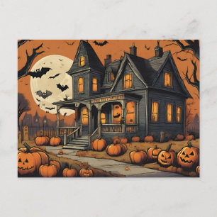 Halloween Night Haunted House of Horror  Holiday Postcard