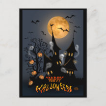 Halloween Night Haunted Vampire Castle postcard