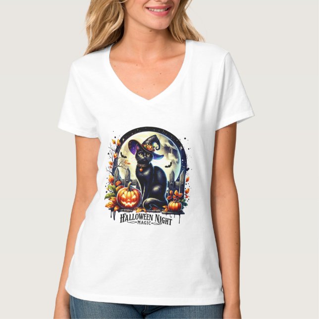 "Halloween Night Magic" Black Cat Shirt (Front)