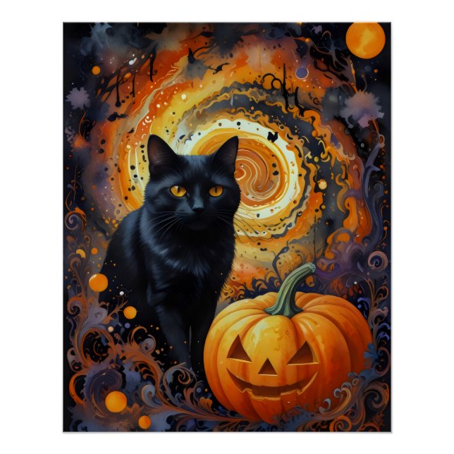 Halloween Night Magic - Cat & Pumpkin  Poster (Front)