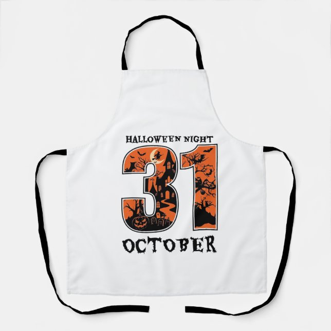 Halloween Night October Haunted House Witch Pumpki Apron (Front)