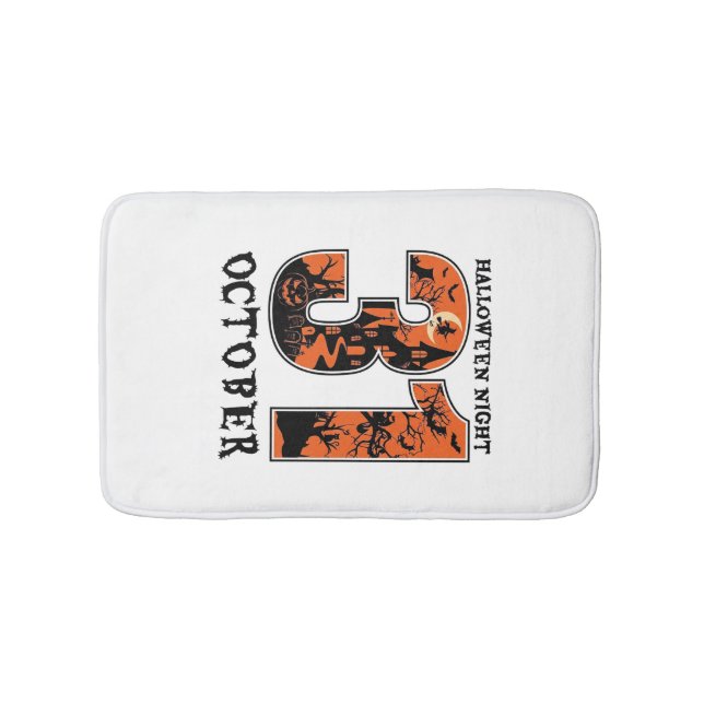 Halloween Night October Haunted House Witch Pumpki Bath Mat (Front)