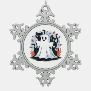 Halloween Night Prowl Snowflake Pewter Christmas Ornament