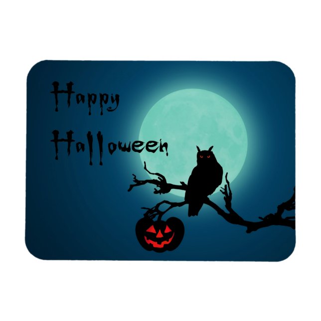 Halloween Night Pumpkin Owl Magnet (Horizontal)