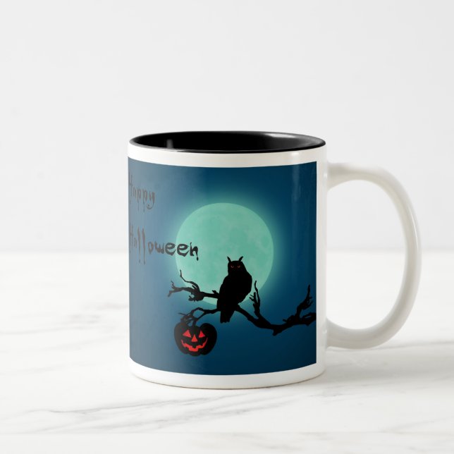 Halloween Night Pumpkin Owl Two-Tone Coffee Mug (Right)
