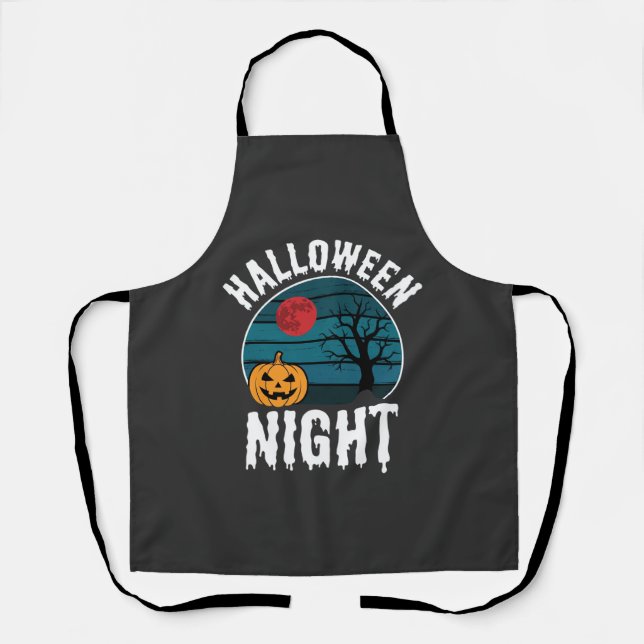 Halloween Night Pumpkin Tree Vector Apron (Front)