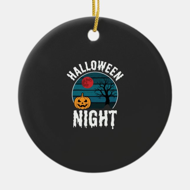 Halloween Night Pumpkin Tree Vector Ceramic Tree Decoration (Front)