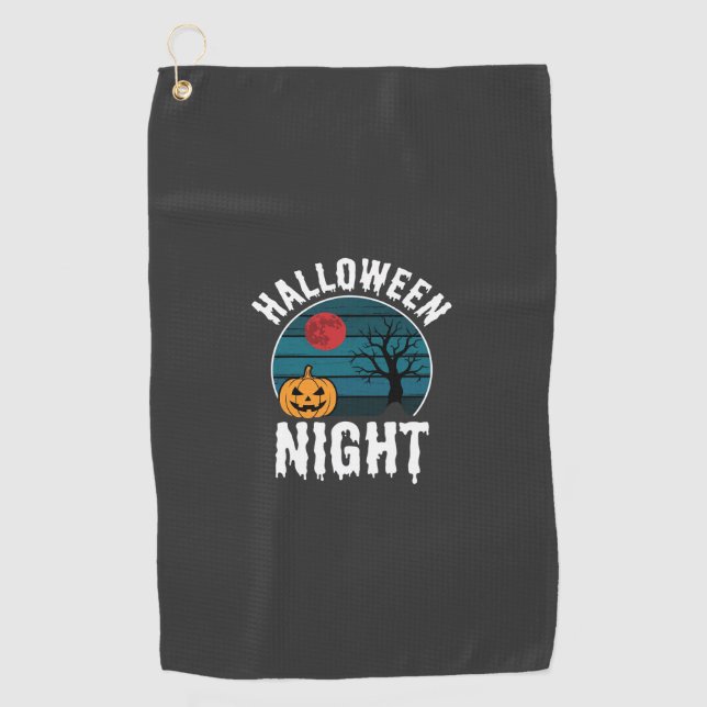 Halloween Night Pumpkin Tree Vector Golf Towel (Front)