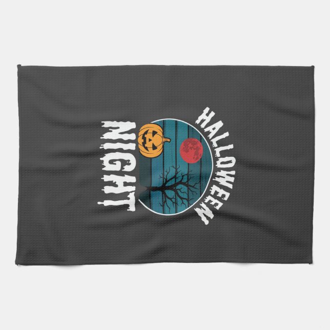 Halloween Night Pumpkin Tree Vector Tea Towel (Horizontal)