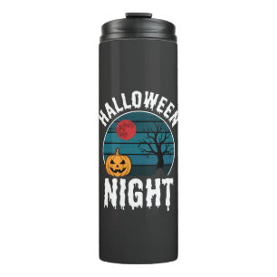 Halloween Night Pumpkin Tree Vector Thermal Tumbler