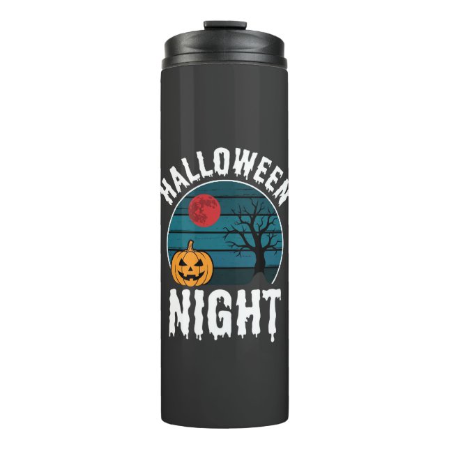 Halloween Night Pumpkin Tree Vector Thermal Tumbler (Front)