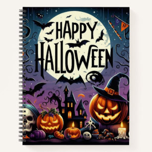 Halloween Night Pumpkins, Skulls & Haunted House Notebook