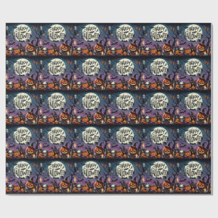 Halloween Night Pumpkins, Skulls & Haunted House Wrapping Paper
