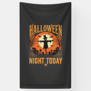 Halloween Night Scarecrow Graveyard Vintage Vector Banner
