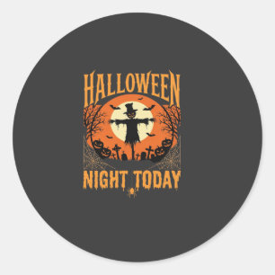 Halloween Night Scarecrow Graveyard Vintage Vector Classic Round Sticker