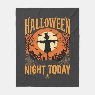 Halloween Night Scarecrow Graveyard Vintage Vector Fleece Blanket
