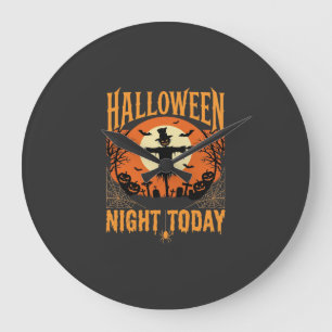 Halloween Night Scarecrow Graveyard Vintage Vector Large Clock