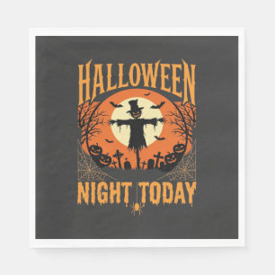 Halloween Night Scarecrow Graveyard Vintage Vector Napkin