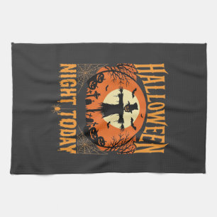 Halloween Night Scarecrow Graveyard Vintage Vector Tea Towel