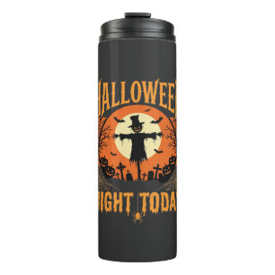 Halloween Night Scarecrow Graveyard Vintage Vector Thermal Tumbler