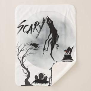 "Halloween Night Scary Design Bath Towel" Sherpa Blanket