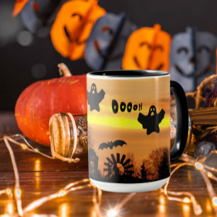 Halloween Night Scary Ghosts and Bats Mug