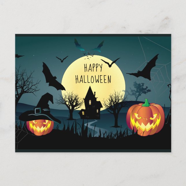 Halloween Night Selebration, Carnival, Trendy Holiday Postcard (Front)
