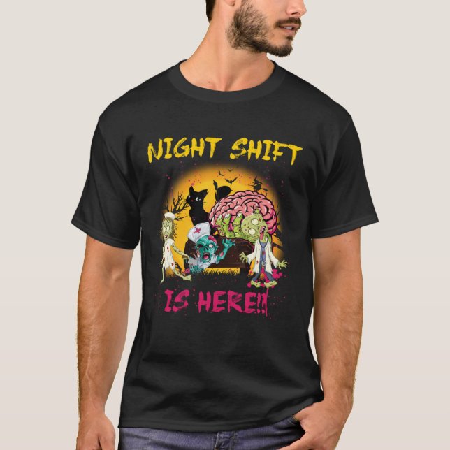 Halloween Night Shift Is Here Nurse Ghost Skeleton T-Shirt (Front)