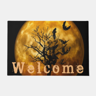 Halloween Night Sky Bats and Moon Decor 'Welcome' Doormat