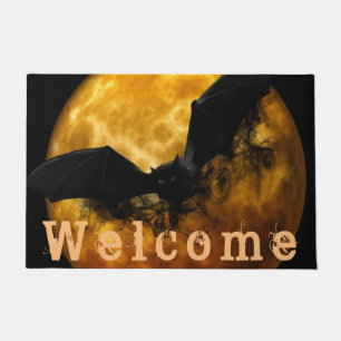 Halloween Night Sky Big Bat & Moon Decor 'Welcome' Doormat