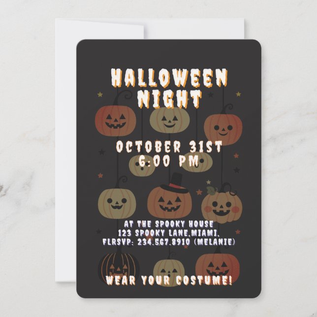 Halloween Night Spooky Cute Jack-O'-Lantern Invitation (Front)