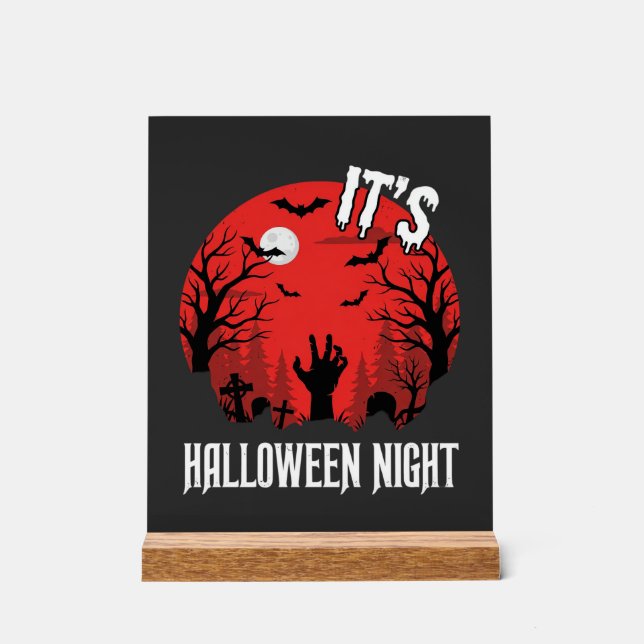 Halloween Night Spooky Graveyard Vector Acrylic Sign (Front)